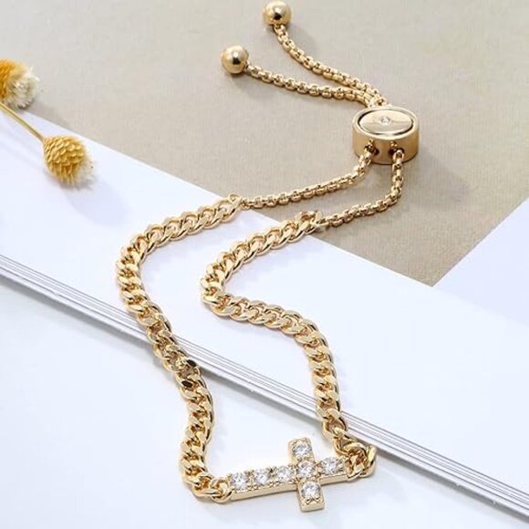 Neiman Marcus Gold Plated Cross Bracelet - Picture 1 of 4